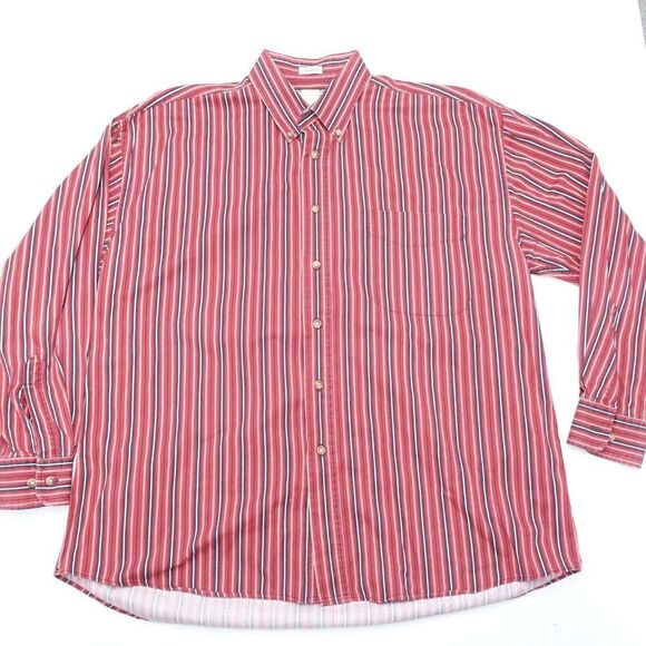 Crossings Shirt Mens Large Red Striped Cotton Peached Long Sleeve Button-Down - Picture 1 of 7